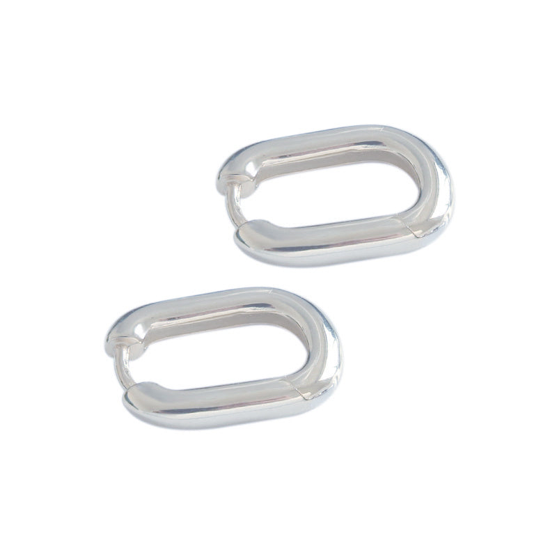 Simple Geometric Ellipse 925 Sterling Silver Leverback Earrings