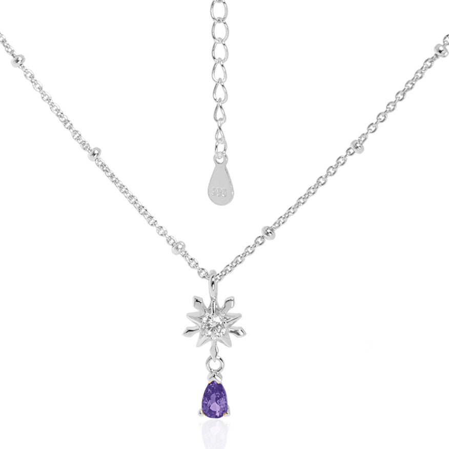 Elegant Snowflake Waterdrop CZ Women 925 Sterling Silver Necklace