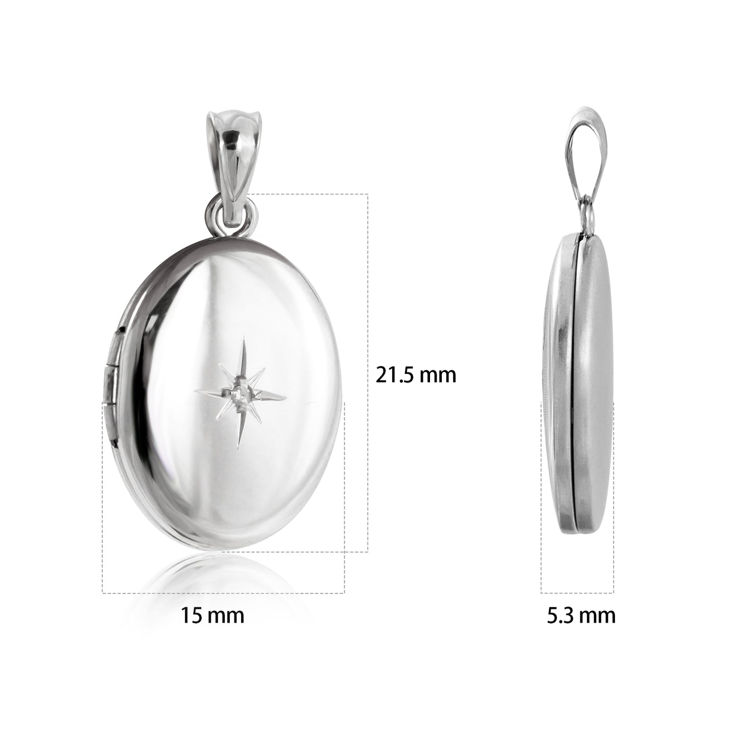 Holiday CZ Shining Star Oval 925 Sterling Silver Locket Necklace Pendant