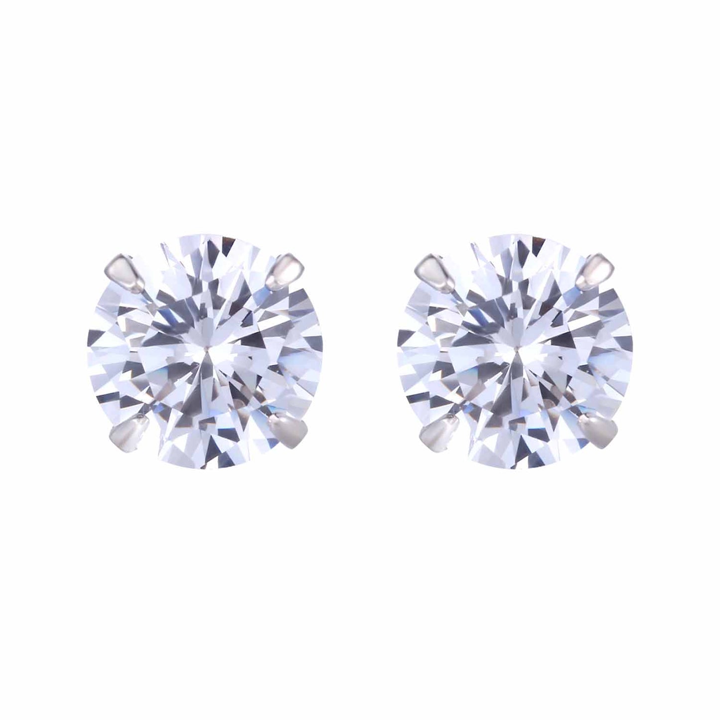 Simple CZ White 925 Sterling Silver Round Studs Earrings