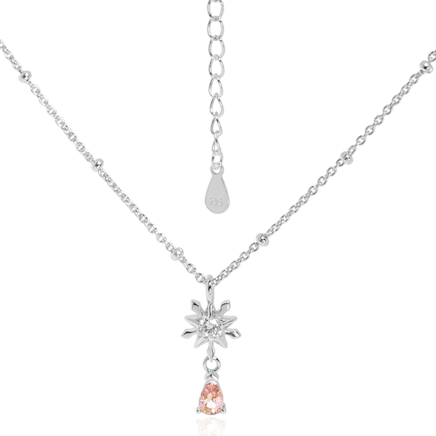 Elegant Snowflake Waterdrop CZ Women 925 Sterling Silver Necklace