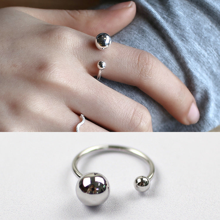 Fashion Simple Double Beads 925 Sterling Silver Adjustable Ring