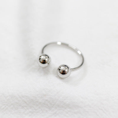 Simple Two Beads Ball 925 Sterling Silver Adjustable Ring