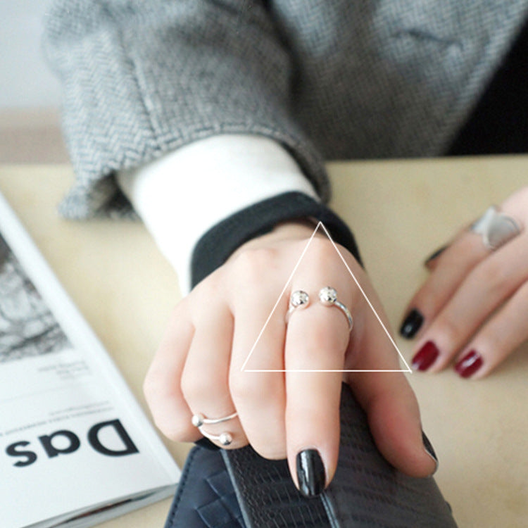 Simple Two Beads Ball 925 Sterling Silver Adjustable Ring