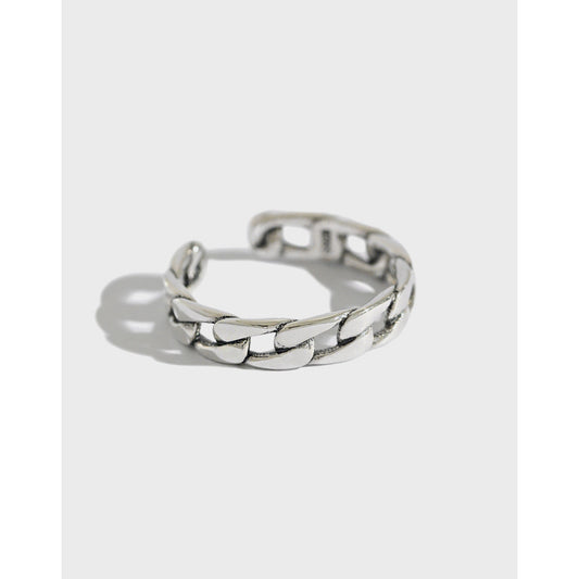 Vintage Hollow Chain  Casual 925 Sterling Silver Adjustable Ring