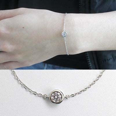 Holiday Simple Round CZ Hollow Chain 925 Sterling Silver Bracelet