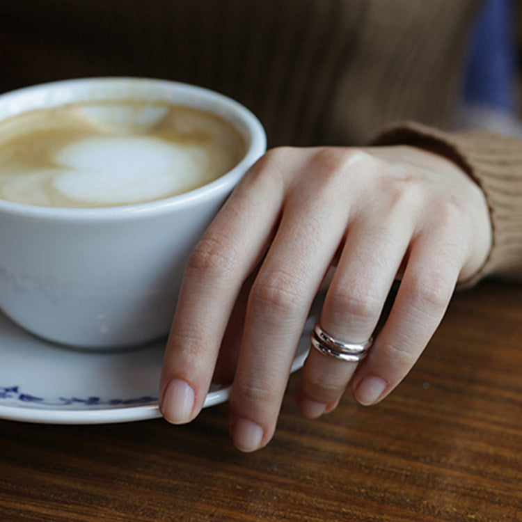 Simple New Double Layer 925 Sterling Silver Adjustable Ring