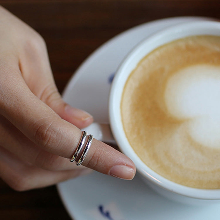 Simple New Double Layer 925 Sterling Silver Adjustable Ring