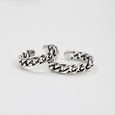 Vintage Hollow Curb Chain 925 Sterling Silver Adjustable Ring