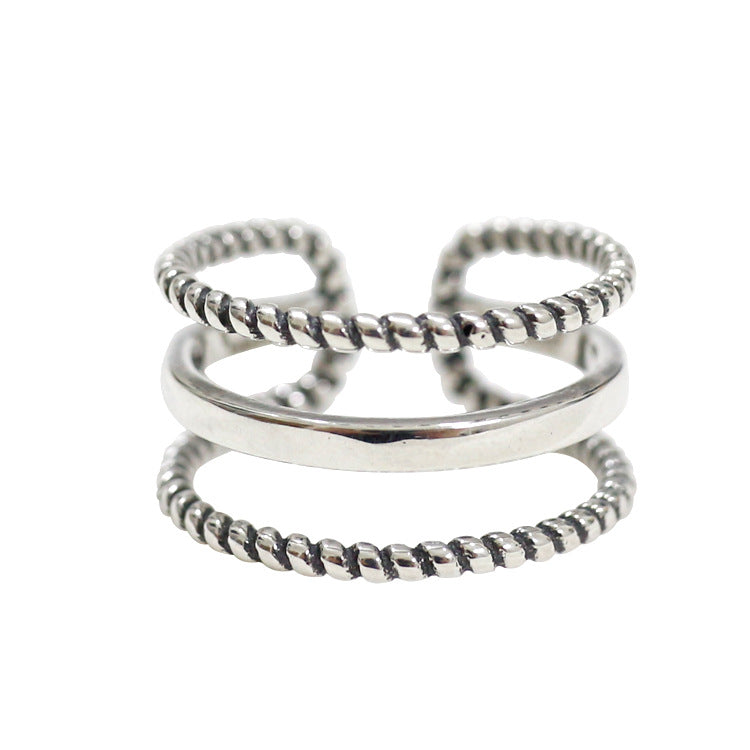 Vintage Triple Layer Twist 925 Sterling Silver Adjustable Ring