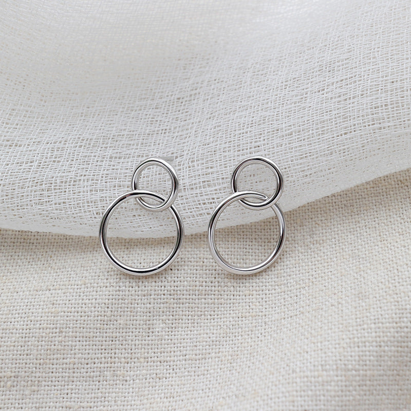 Geometry Double Loops 925 Sterling Silver Stud Earrings