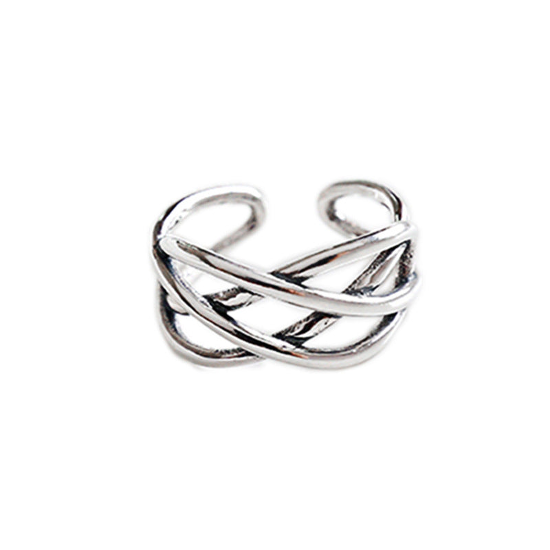 Vintage Lines Cross Twisted 925 Sterling Silver Adjustable Ring