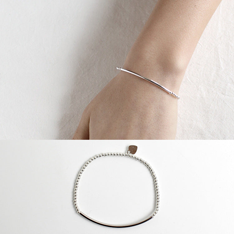 Simple 2mm Beads Tube 925 Sterling Silver Bracelet