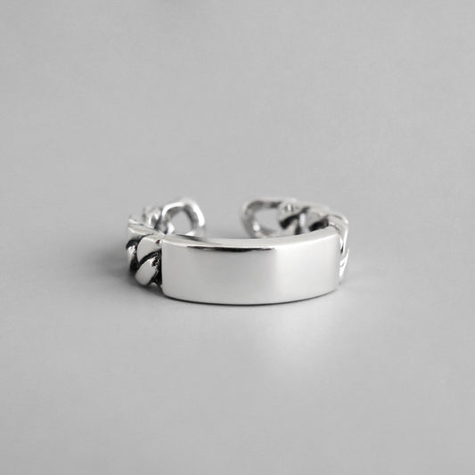 Geometry Rectanglle Curb Chain 925 Sterling Silver Adjustable Ring