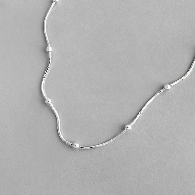 Minimalist Snake Chain Beads 925 Sterling Silver Necklace