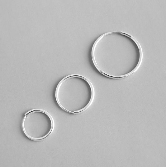 Minimalist Round Circles Simple 925 Sterling Silver Huggie Hoop Earrings