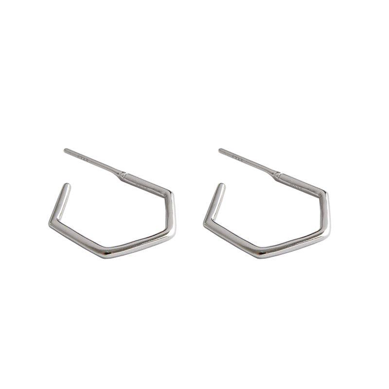 Geometry Hollow Hexagon 925 Sterling Silver Hoop Earrings