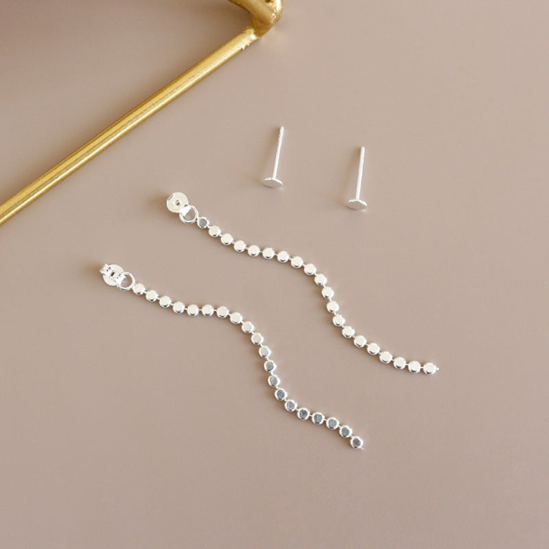 Elegant Flat Beads 925 Sterling Silver Dangling Earrings