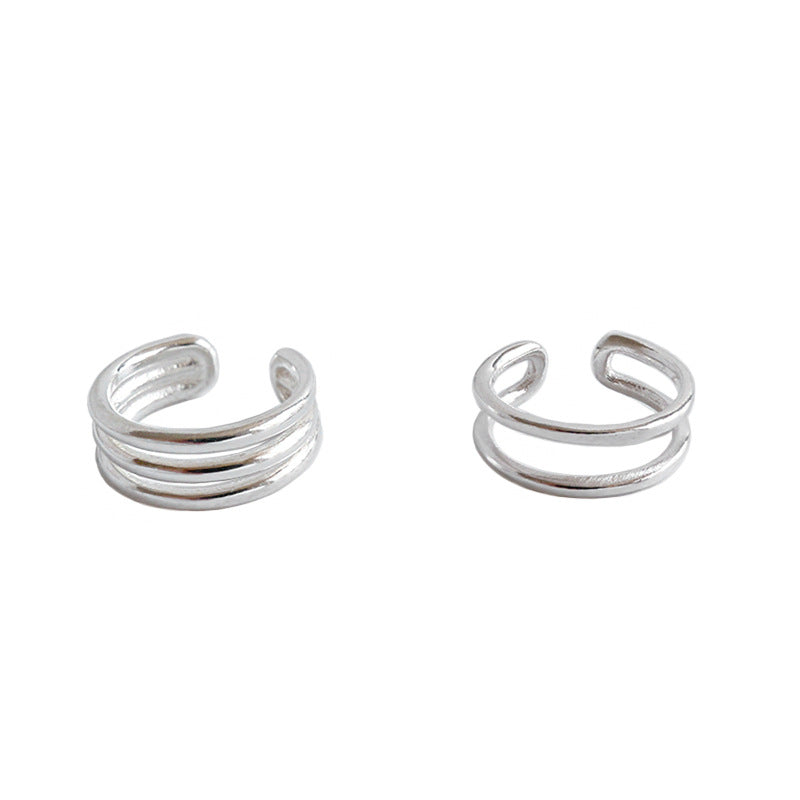 Simple Double Triple Layer 925 Sterling Silver Non-Pierced Earring(Single)