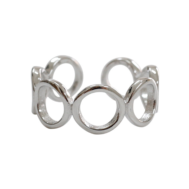 Fashion Hollow Circles Geometry 925 Sterling Silver Adjustable Ring