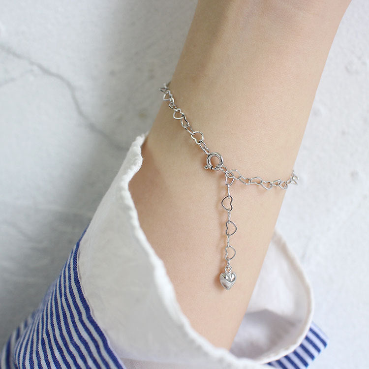 Girl Hollow Heart To Heart 925 Sterling Silver Bracelet