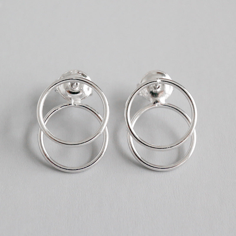 Geometry Simple Two Circles 925 Sterling Silver Stud Earrings