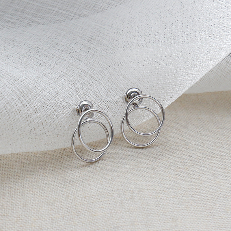 Geometry Simple Two Circles 925 Sterling Silver Stud Earrings