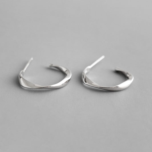 Simple Mobius Twisted 925 Sterling Silver Hoop Earrings