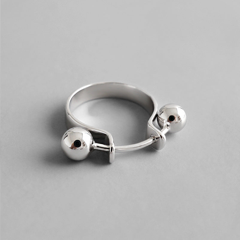 Fashion Geometry Double Beads 925 Sterling Silver Adjustable Ring