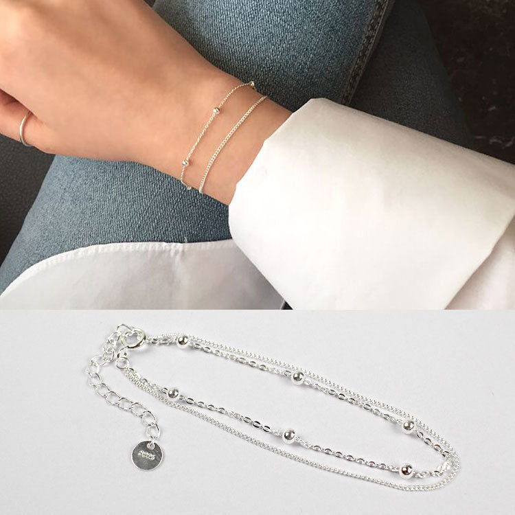 Girl Double Layer Bead Chain 925 Sterling Silver Bracelet