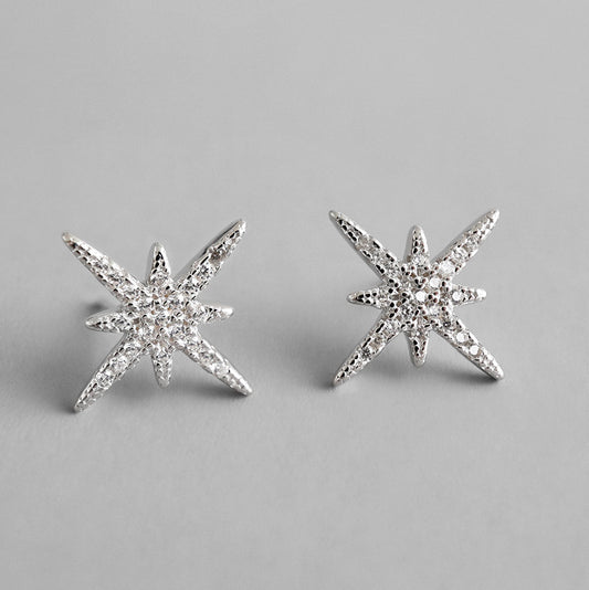 Girl CZ Cross Stars 925 Sterling Silver Stud Earrings