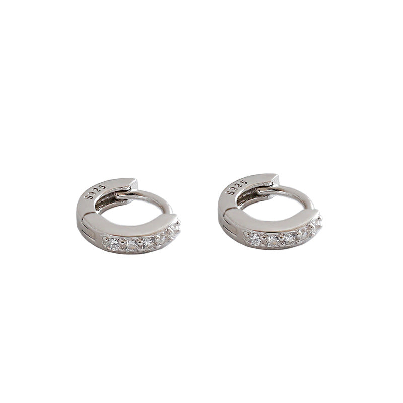 Simple Mini CZ Circle 925 Sterling Silver Huggie Hoop Earrings