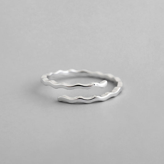 Simple Waves 925 Sterling Silver Adjustable Ring