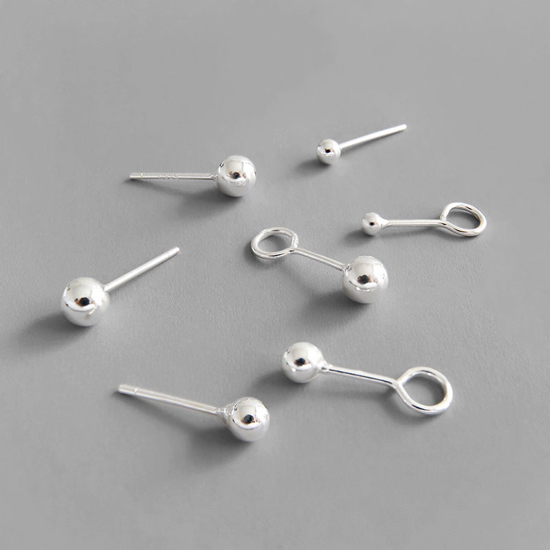 Simple Round Bean Ball 925 Sterling Silver Stud Earrings