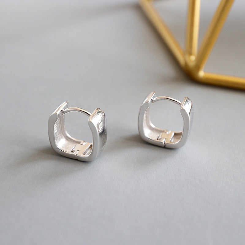 Geometry Simple Hollow Square 925 Sterling Silver Hoop Earrings