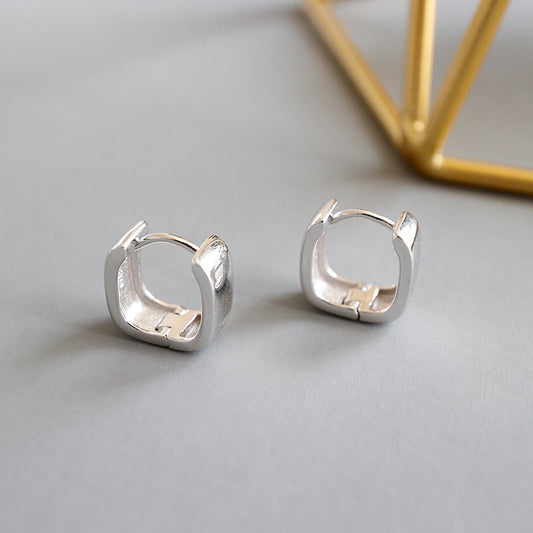 Geometry Simple Hollow Square 925 Sterling Silver Hoop Earrings