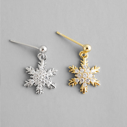 Beautiful CZ Snowflake New 925 Sterling Silver Dangling Earrings