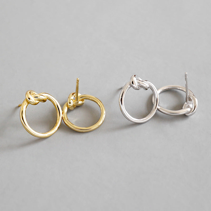 Simple Knot Circle 925 Sterling Silver Stud Earrings