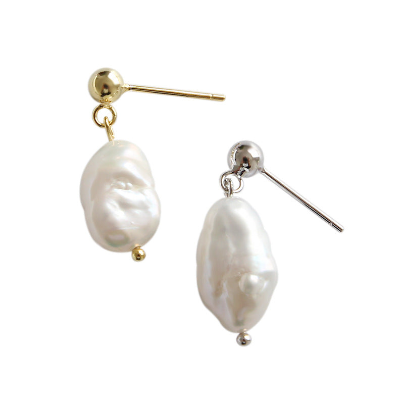 Elegant Oval Natural Pearls 925 Sterling Silver Dangling Earrings