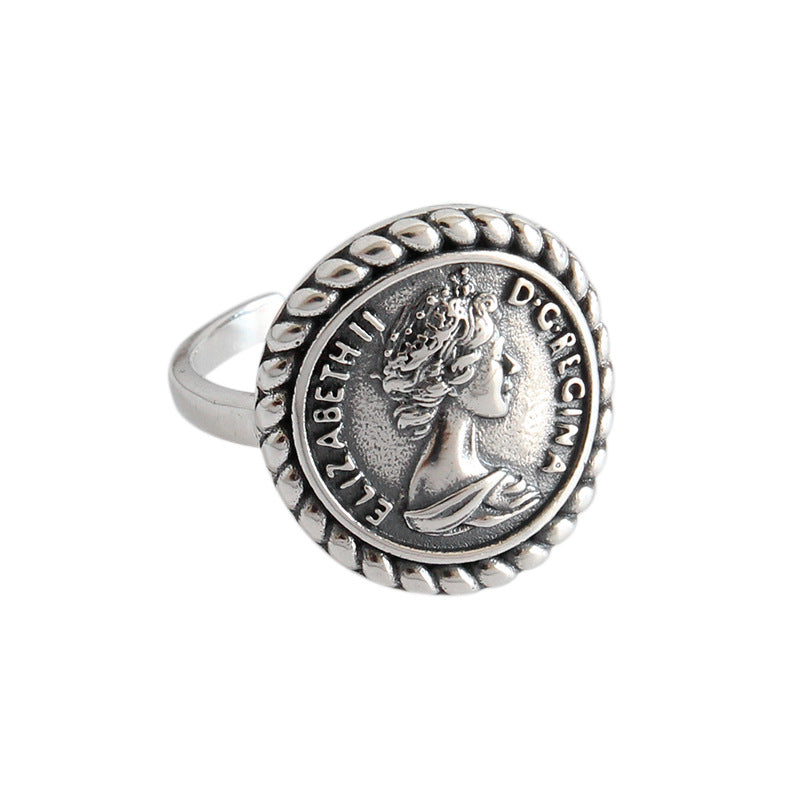 Vintage Elizabeth Portrait 925 Sterling Silver Adjustable Ring