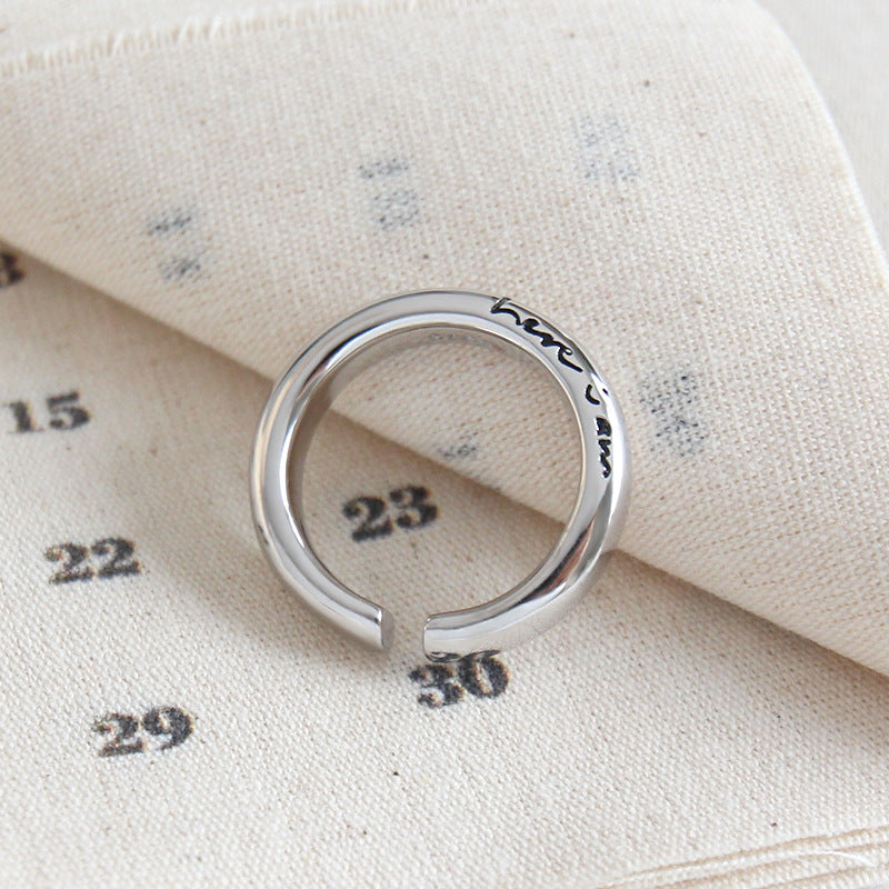 Simple Letters Here i am 925 Sterling Silver Adjustable Ring