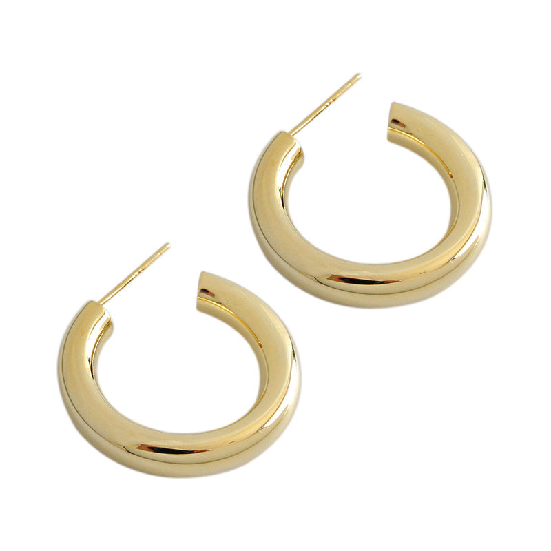 Modern Letter C Shape New 925 Sterling Silver Hoop Earrings