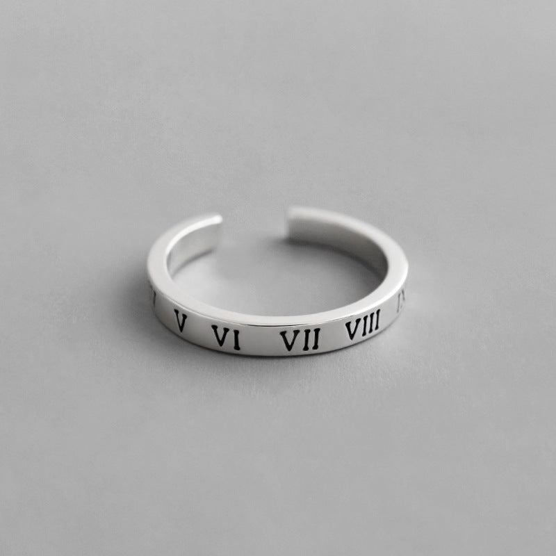 Vintage Roman Numerals VI VII 925 Sterling Silver Adjustable Ring