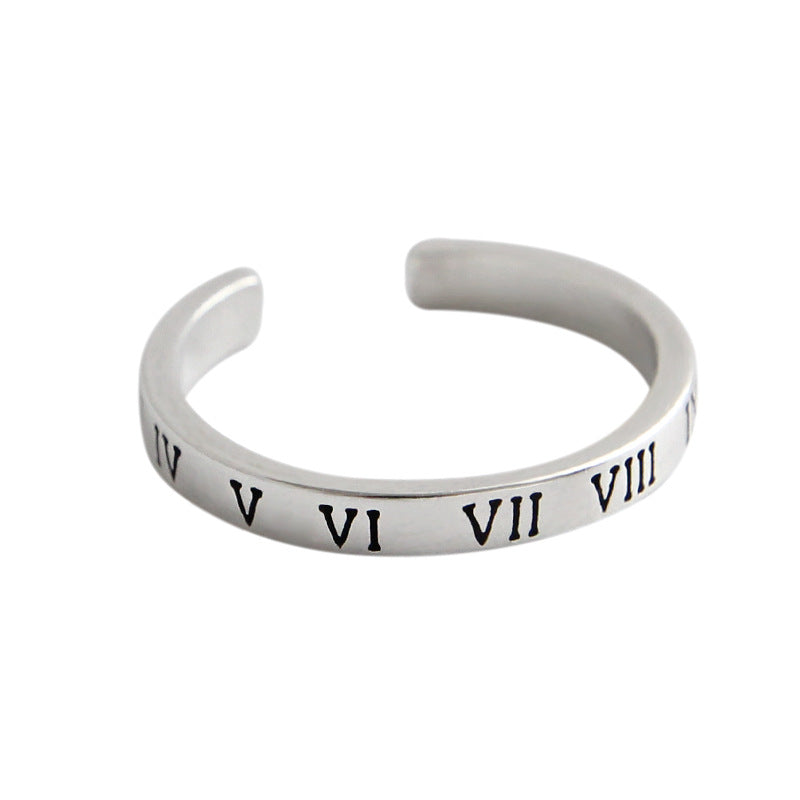 Vintage Roman Numerals VI VII 925 Sterling Silver Adjustable Ring