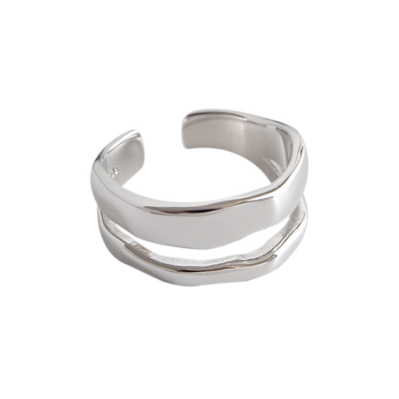 Hot Double Layer Irregular 925 Sterling Silver Adjustable Ring