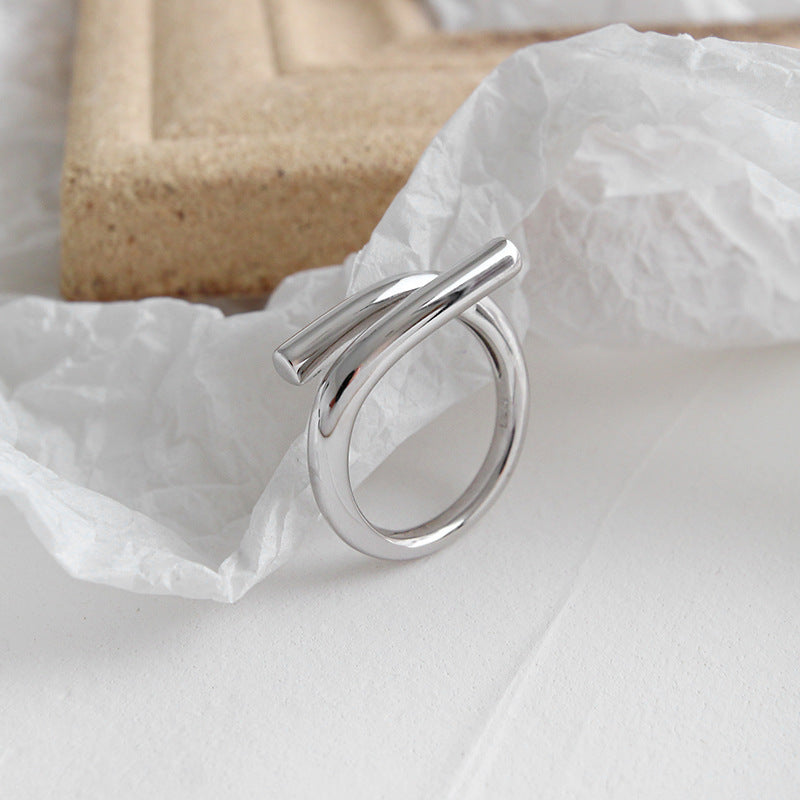 Minimalist Lines Cross Simple 925 Sterling Silver Adjustable Ring