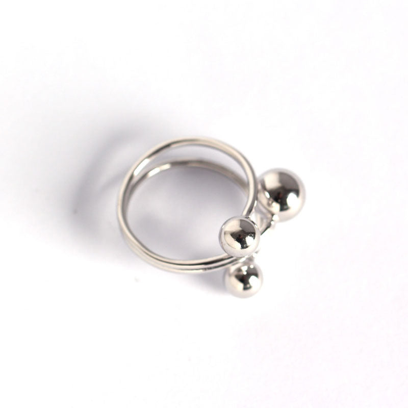 Geometry Three Round Beads Cross 925 Sterling Silver Adjustable Ring