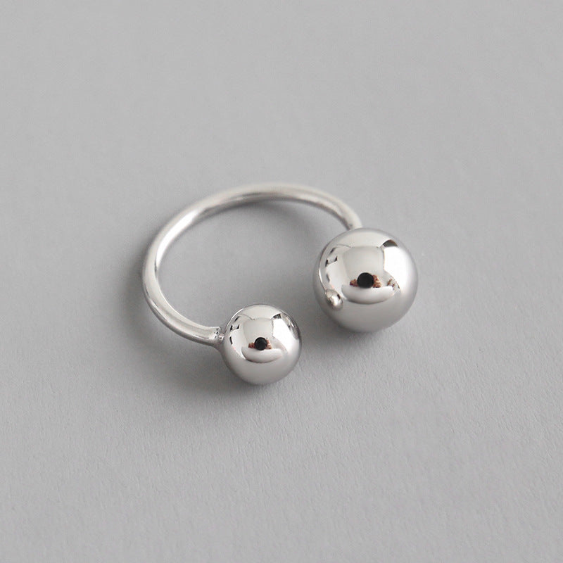 Simple Mother Child Balls 925 Sterling Silver Adjustable Ring