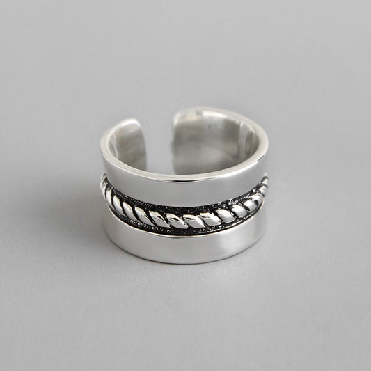 Vintage Twisted Wide Men 925 Sterling Silver Adjustable Ring