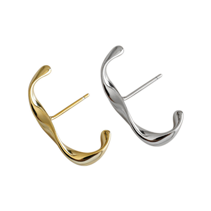 Hot Mobius Twisted C Shape 925 Sterling Silver Stud Earrings